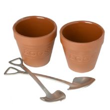 FLOWER POT SET 2 EGG CUPS AND SPOONS